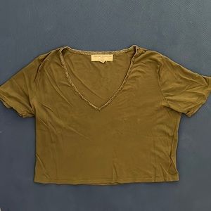 Urban outfitters project, social vintage, BoHo style, V-neck T-shirt Olive